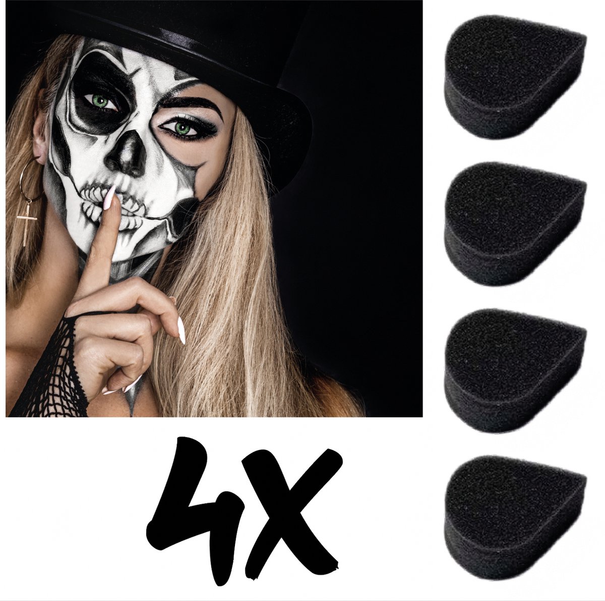  ® - Schmink Sponsje Zwart / Zachte Make up Sponsjes Druppel Vorm Halloween Grime Schminken / Make-Up Spons - 4 Stuks