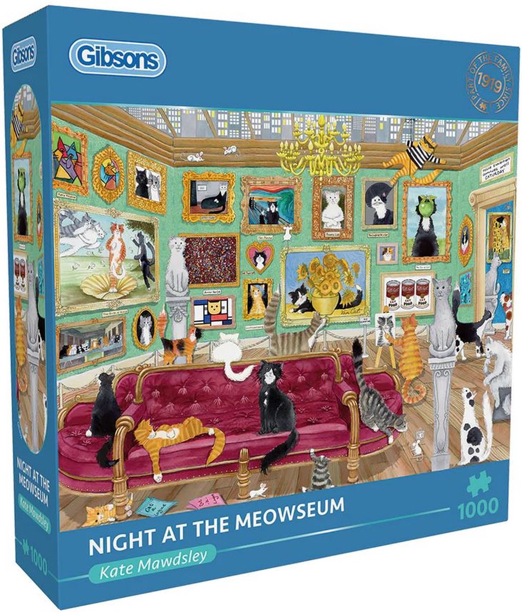 Gibsons - Night at the Meowseum (door Kate Mawdsley) - 1000 stukjes 68×49cm (b×h) - Legpuzzel voor Volwassenen