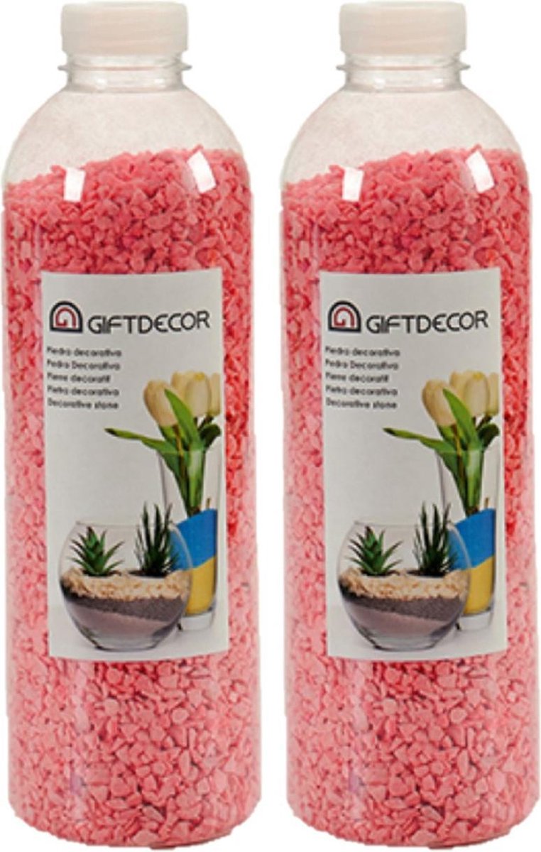 2x pakjes decoratie steentjes/kiezeltjes fuchsia roze 1,5 kg - Aquarium bodembedekking