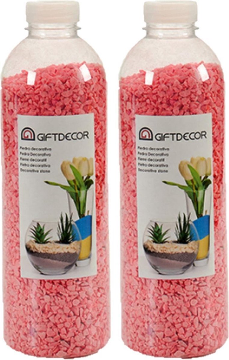 2x pakjes decoratie steentjes/kiezeltjes fuchsia roze 1,5 kg - Aquarium bodembedekking