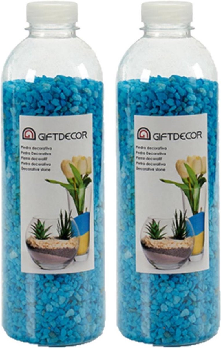 2x pakjes decoratie steentjes/kiezeltjes lichtblauw 1,5 kg - Aquarium bodembedekking
