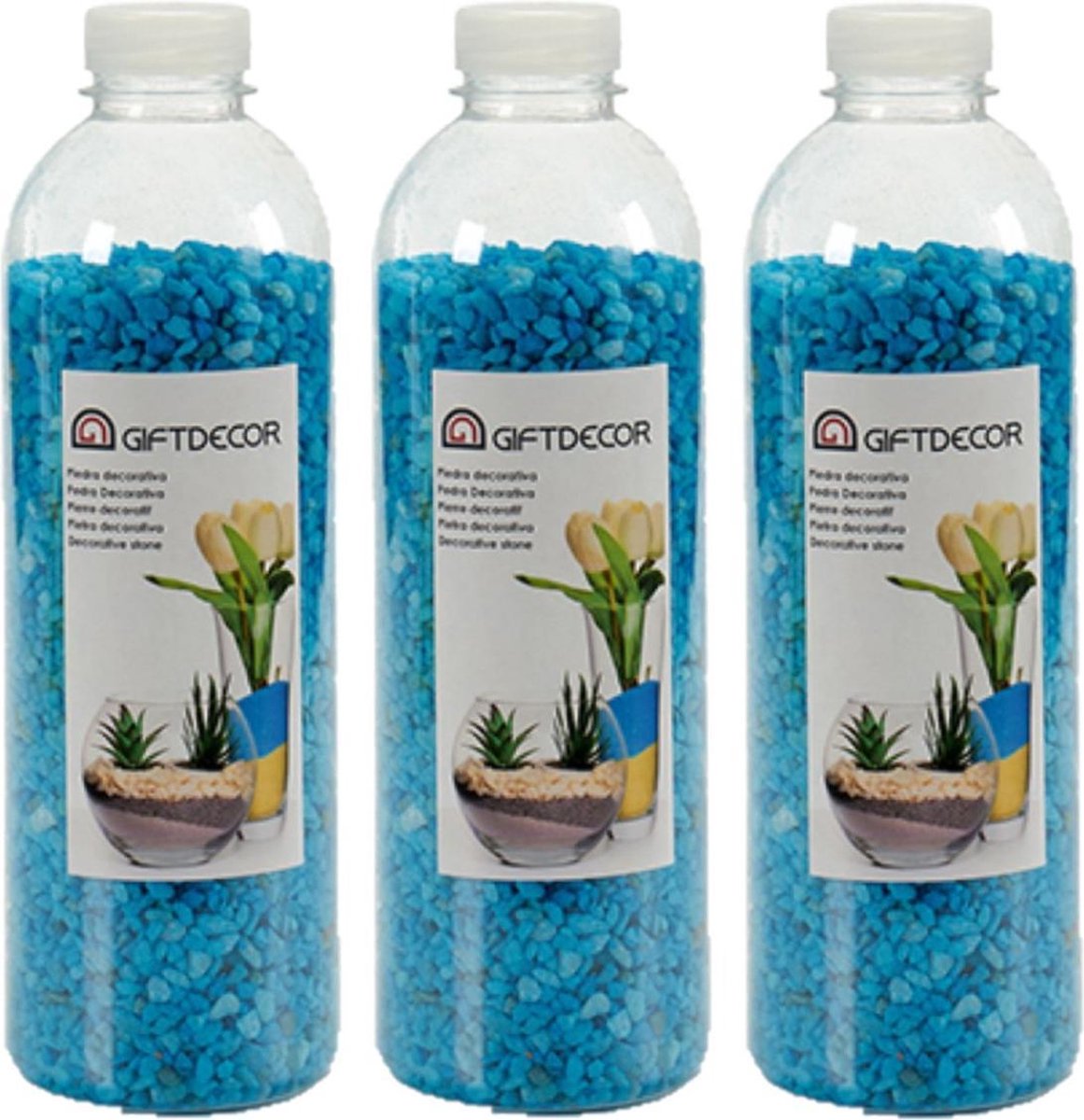 3x pakjes decoratie steentjes/kiezeltjes lichtblauw 1,5 kg - Aquarium bodembedekking