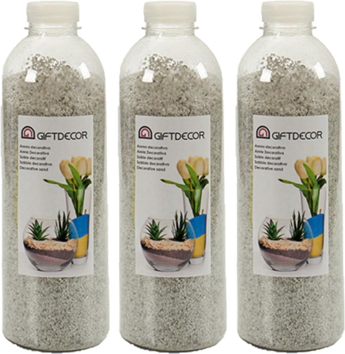 3x pakjes hobby/decoratiezand lichtgrijs 1,5 kg - Aquarium bodembedekking