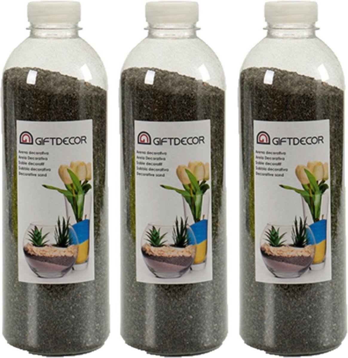 3x pakjes hobby/decoratiezand zwart 1,5 kg - Aquarium bodembedekking