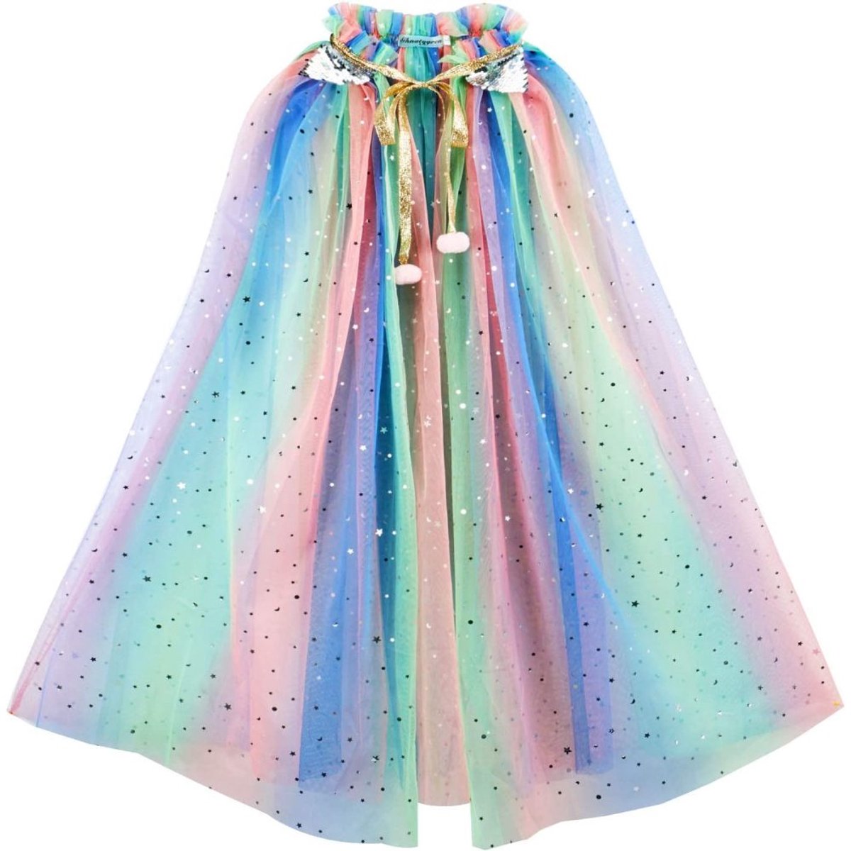 Gigicial Prinsessencape - Cape Voor Kinderen - Elegant Transparant Tule Ontwerp Met Maan En Sterren Decoratie - 1 Stuk - Voor Feest, Podium En Dagelijks Gebruik In Kleur