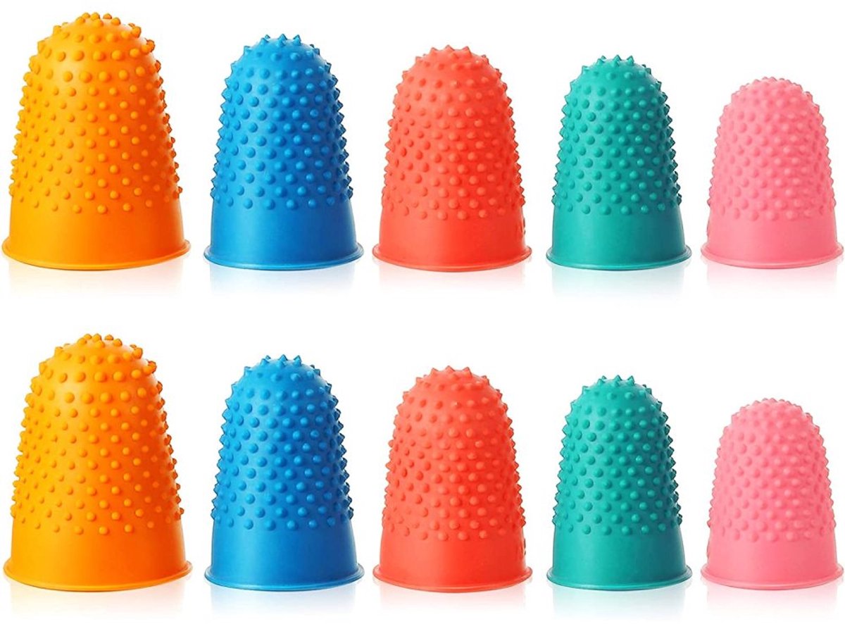 Gigicial Rubberen Vingertoppen - Vingerbeschermers - Hoge Temperatuurbestendigheid En Korrelige Grip Voor Geldtellen - 10 Stuks - Banktellers En Kantoorwerk+Meerdere Kleuren