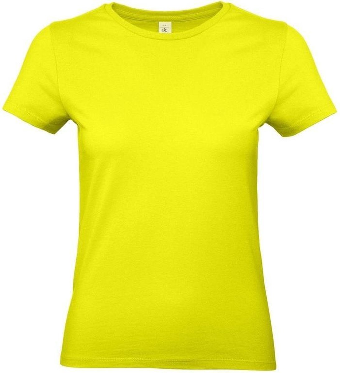 Basic dames t-shirt neon geel met ronde hals - Fluor gele dameskleding casual shirts 2XL (44)