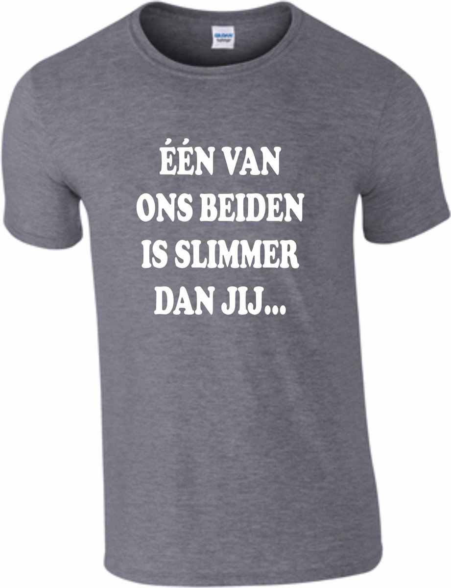 EIZOOKSHOP - Bedrukt Heren tshirt - Slimmer dan jij - Large - Grijs - Bedrukte tshirts