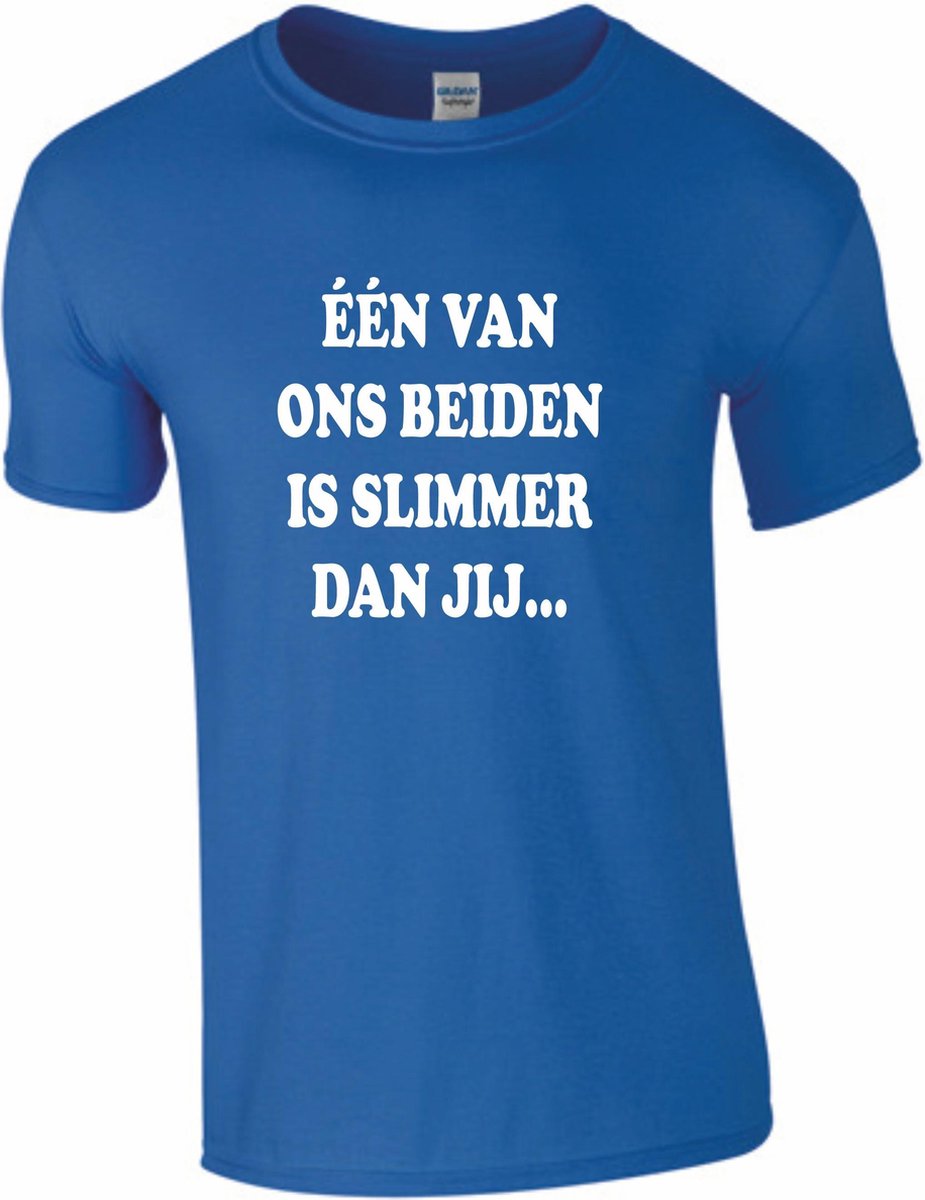 EIZOOKSHOP SHIRT Bedrukte tekst - Slimmer dan jij - Large - Blauw - bedrukte shirts