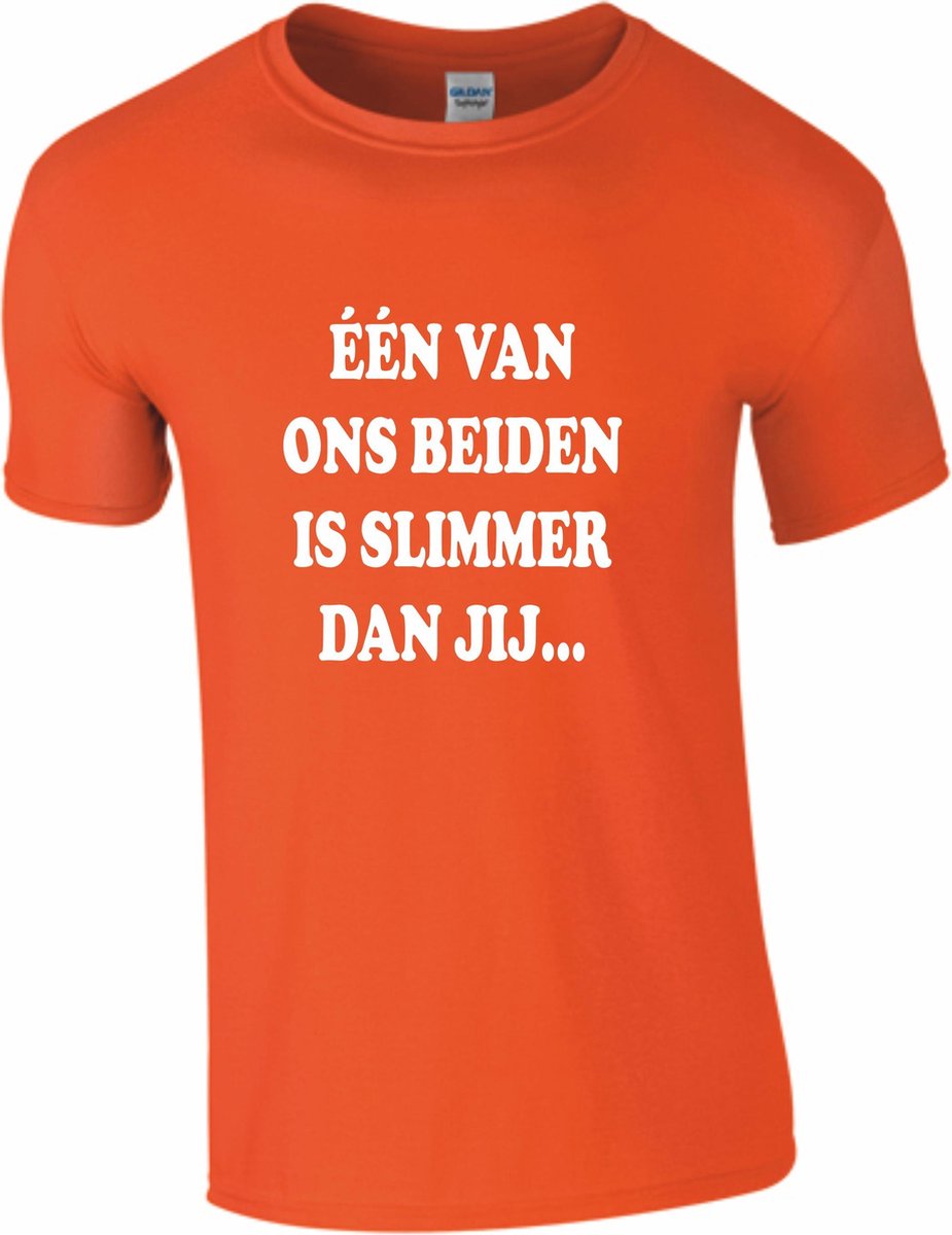 EIZOOKSHOP SHIRT Bedrukte tekst - Slimmer dan jij - Large - Oranje - bedrukte shirts