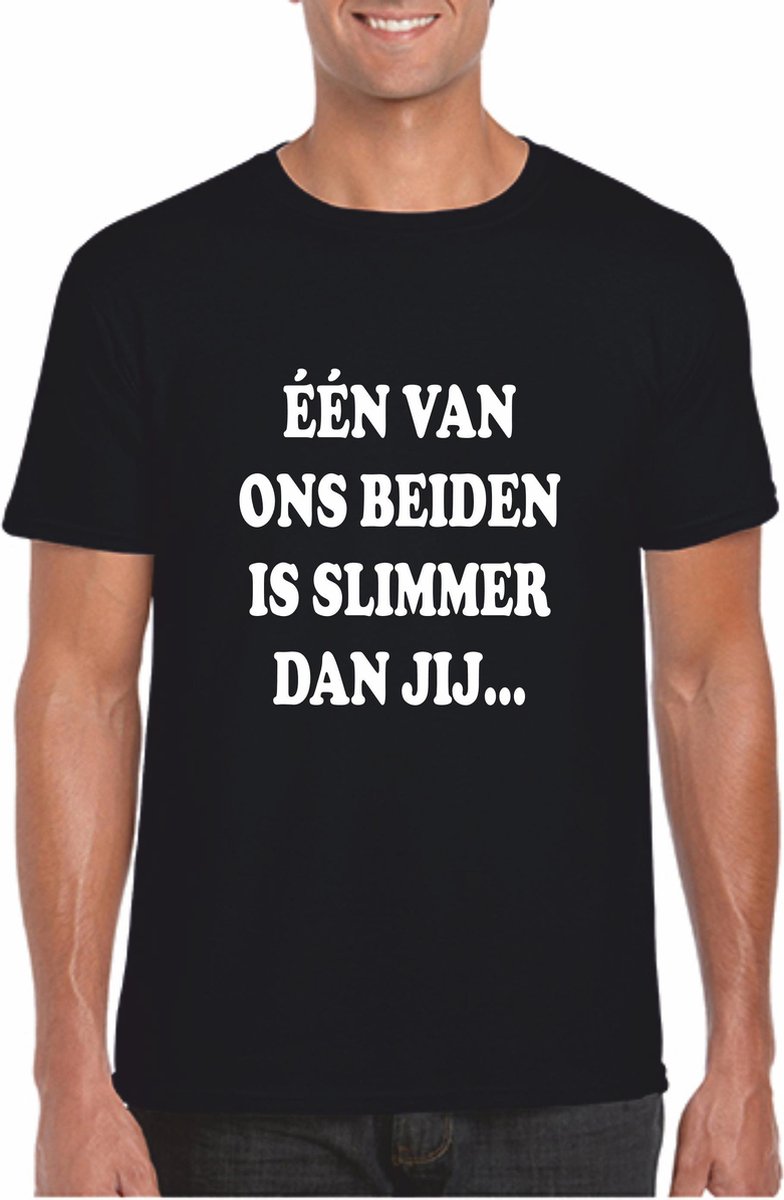 EIZOOKSHOP SHIRT Bedrukte tekst - Slimmer dan jij - Large - Zwart - bedrukte shirts