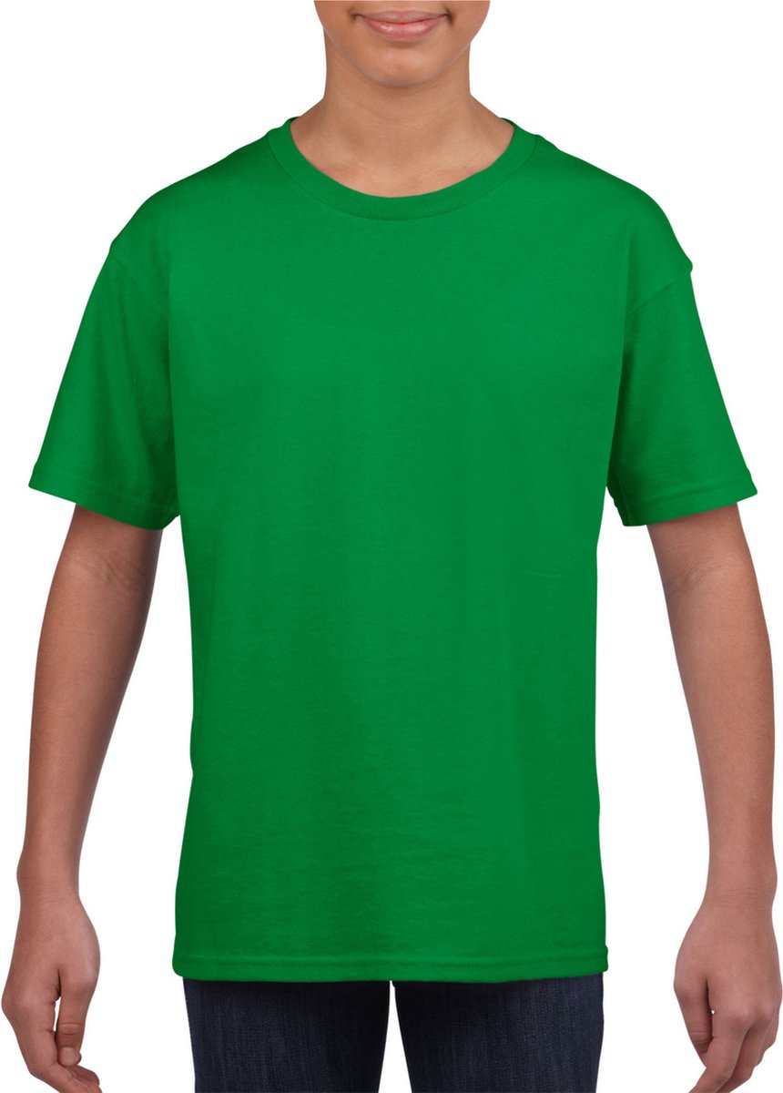 Groen basic t-shirt met ronde hals voor kinderen unisex- katoen - 145 grams - groene shirts / kleding voor jongens en meisjes L (140-152)