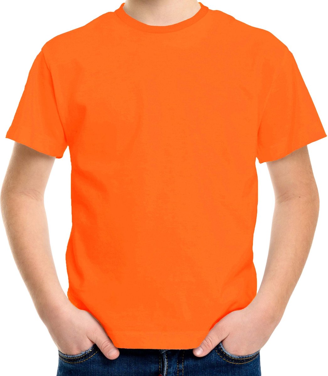 Oranje basic t-shirt met ronde hals voor kinderen unisex- katoen - 145 grams - oranje shirts / kleding voor jongens en meisjes - Koningsdag / supporter XS (104-110)