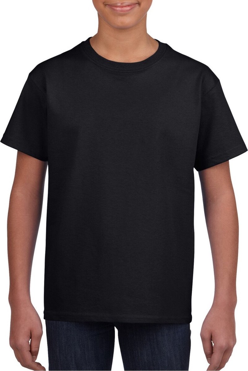Zwart basic t-shirt met ronde hals voor kinderen unisex- katoen - 145 grams - zwarte shirts / kleding voor jongens en meisjes M (116-134)