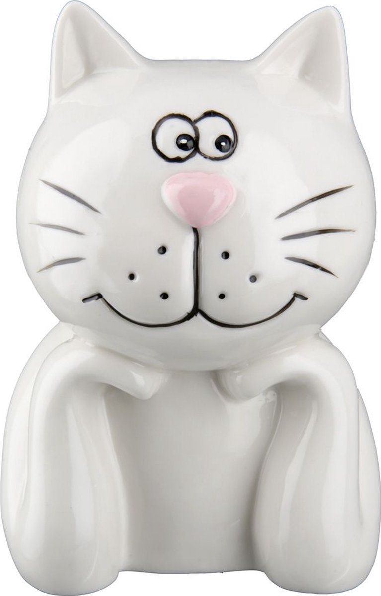 Spaarpot poesje 18 cm hoog -Spaarpot jongen - Spaarpot meisje - Spaarpot baby - Spaarvarken - spaarvarken - spaarpoes - wit keramiek handgemaakt