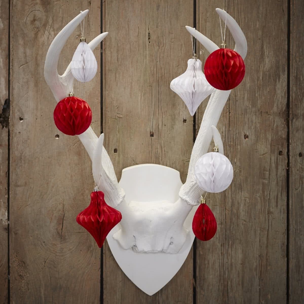 Honeycomb Kerstballen Rood & Wit (12st)  