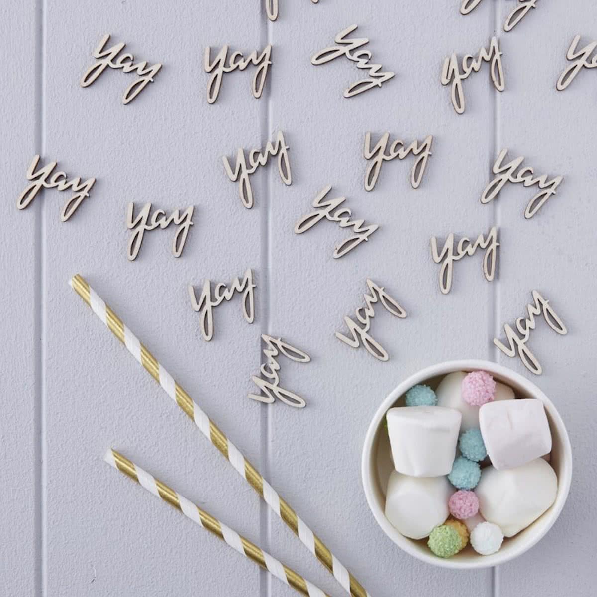 Houten tafelconfetti - Yay (25 stuks)