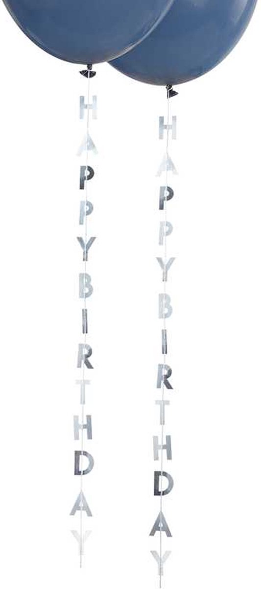 Ballon Staart Happy Birthday Zilver - 5 stuks
