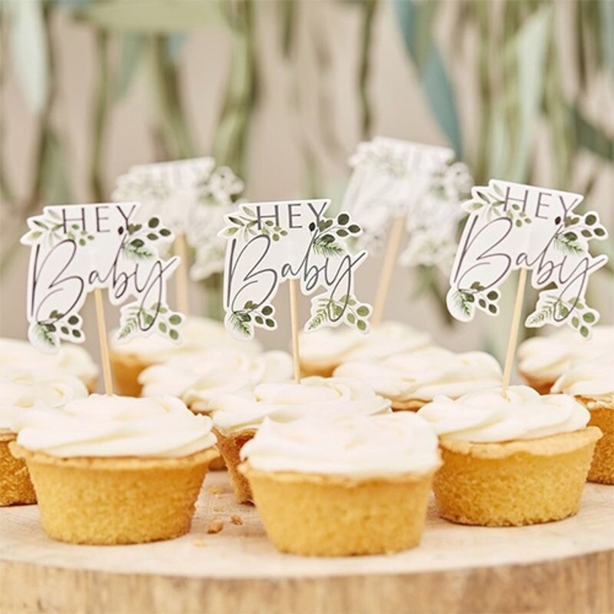 Botanical Baby - Cup Cake Toppers Hey Baby (12 stuks)