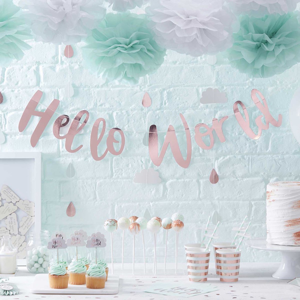 Cupcake topper - Babyshower Hello World (10 stuks) - Ginger Ray