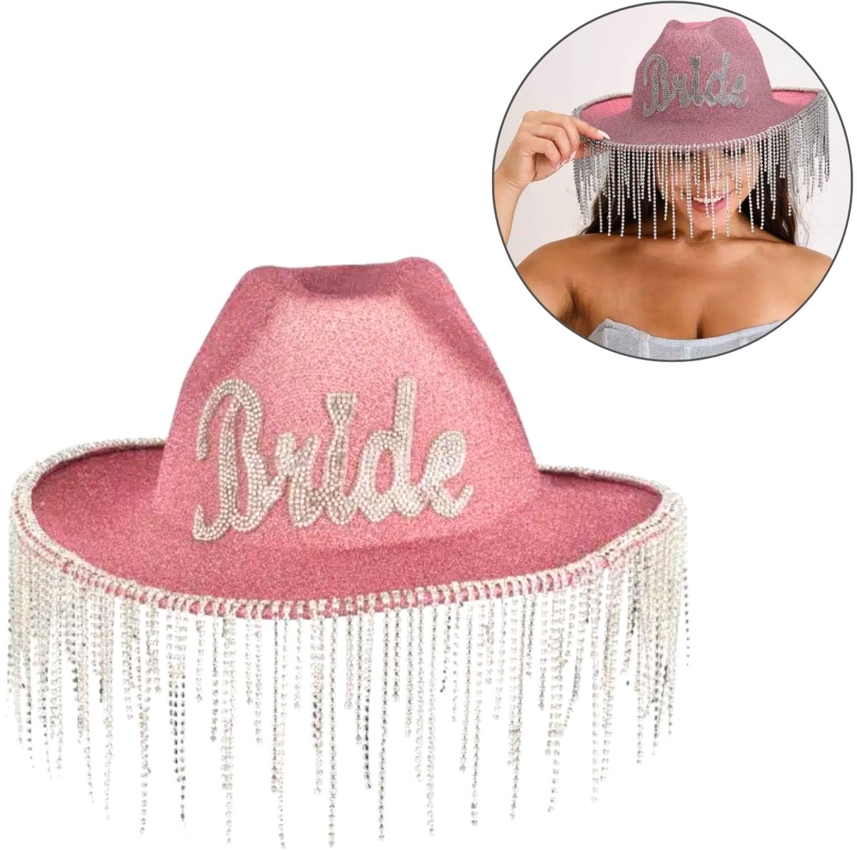 Ginger Ray - Ginger Ray - Roze glitter Bride cowgirlhoed