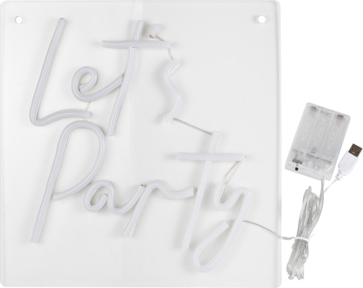 Ginger Ray - Wit Neon LED licht Lets Party - 29,5 cm