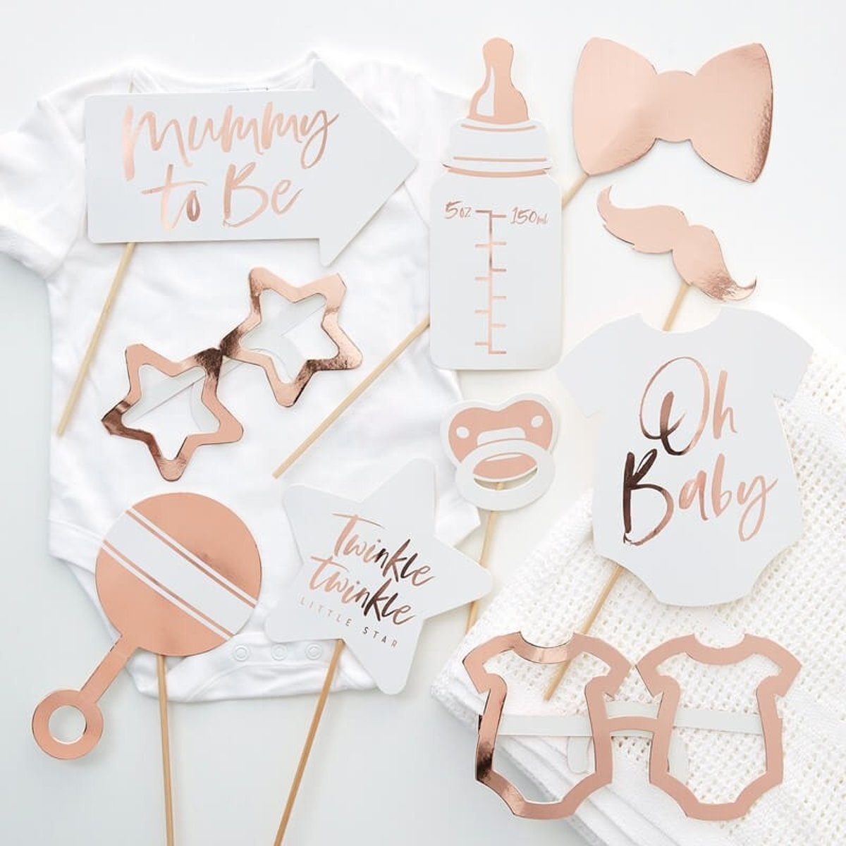 Photo booth props baby shower rose gold