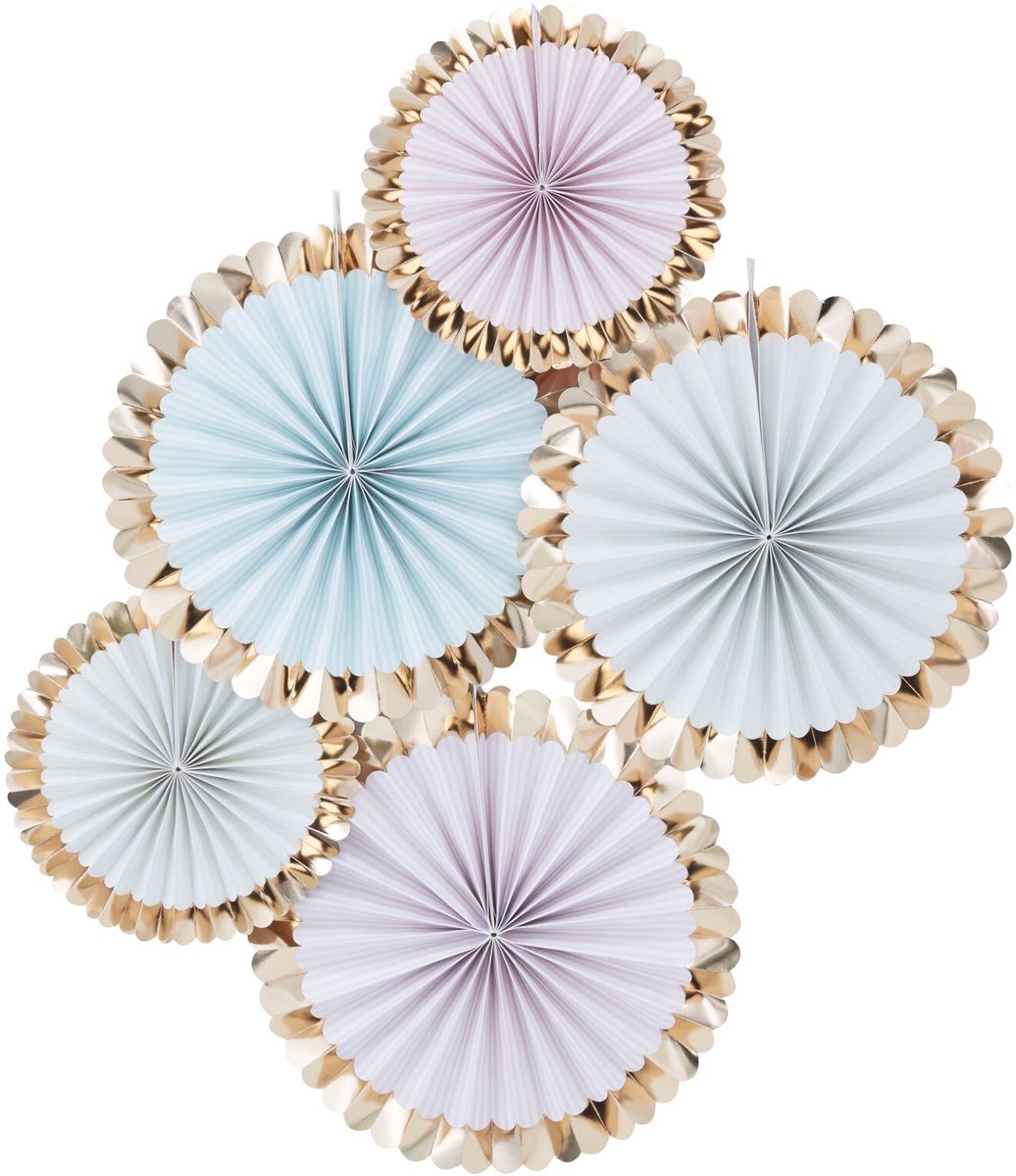 Waaiers pastel & goud (5 stuks)