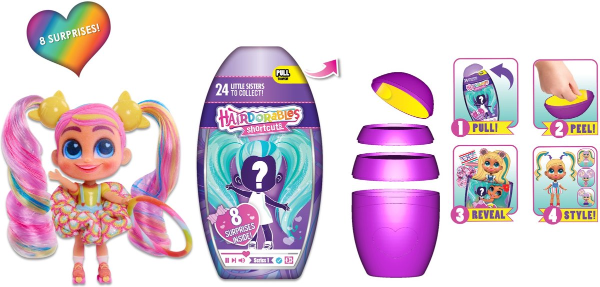 Hairdorables - Hairdorables Short Cuts - Pop klein zusje 10 cm - Assortiment