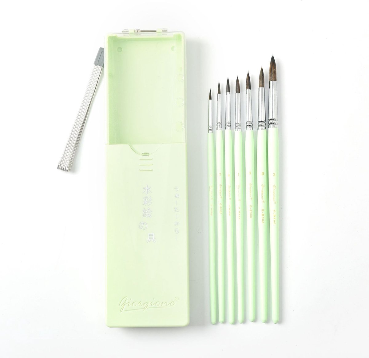   - Set van 7 groene penselen/kwasten - voor Olieverf , Acryl, Gouache & Aquarelverf - Schilderen & Verven - Watercolor brush set in green