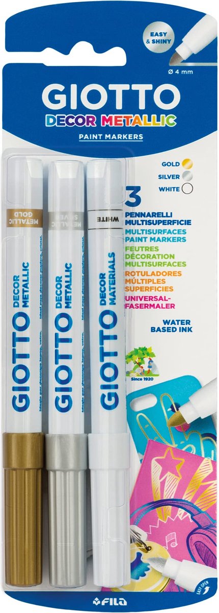 Giotto F014700 viltstift Goud, Zilver, Wit 3 stuk(s)