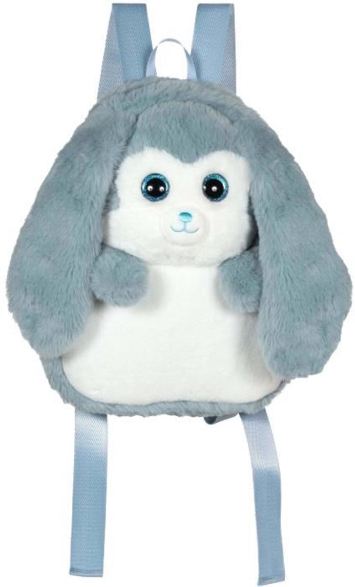 Fluffy Bag - GIPSY TOYS - Pluche rugzak - Blauw-wit konijn 30 cm