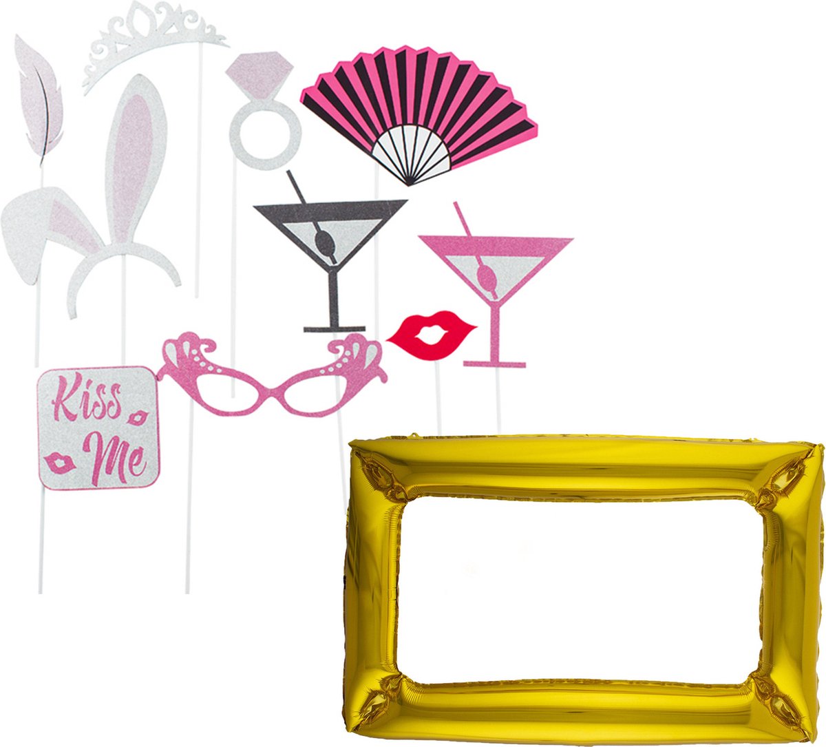  Bruiloft foto prop set - 11-delig - glitter - vrijgezellenfeest - photo accessoires