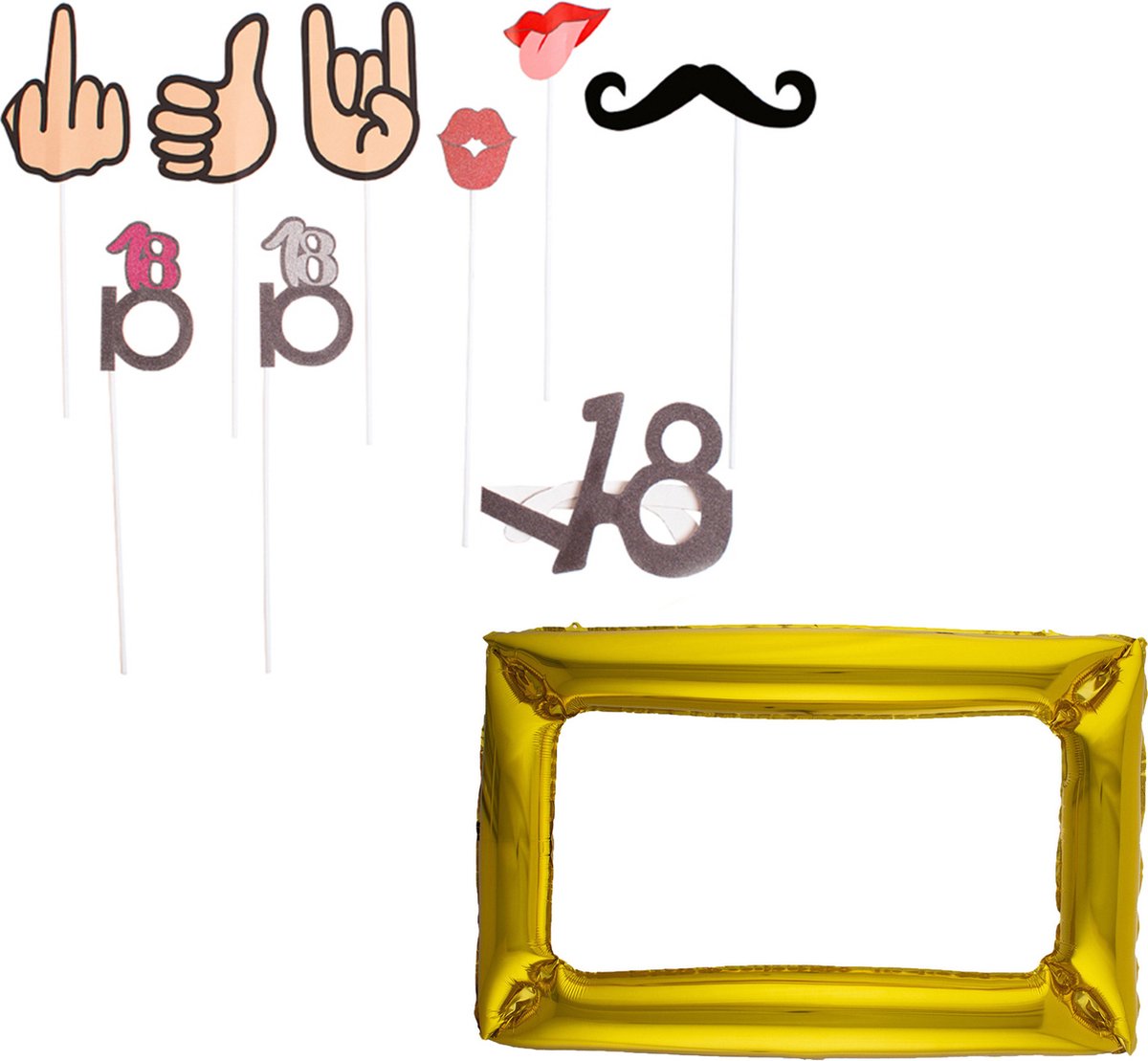   Verjaardag foto prop set - 18 jaar - 10-delig - glitter - photo booth accessoires