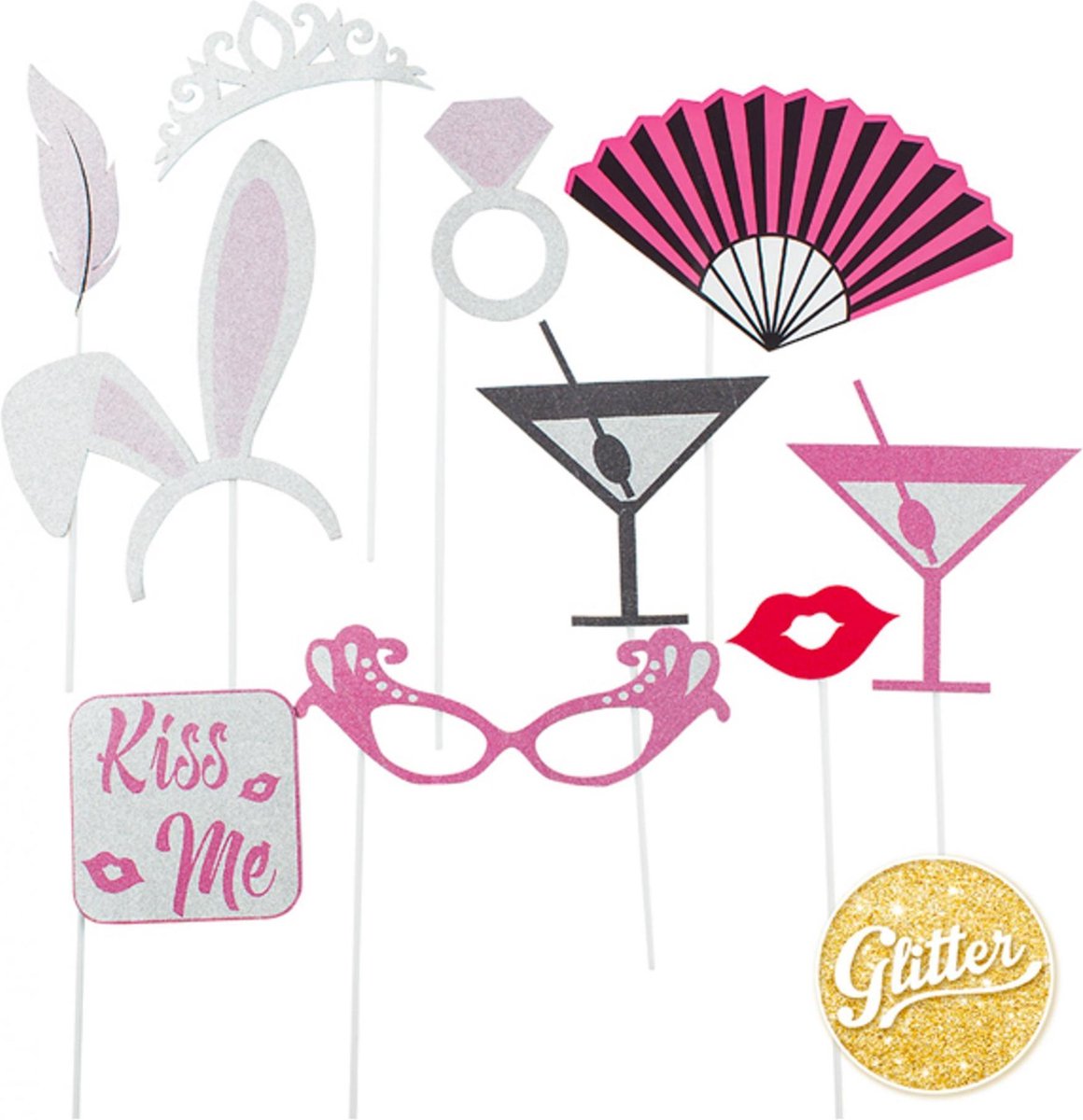 Givi Italia foto prop set - 10-delig - glitter - vrijgezellenfeest - bruiloftsfeest - photo booth accessoires