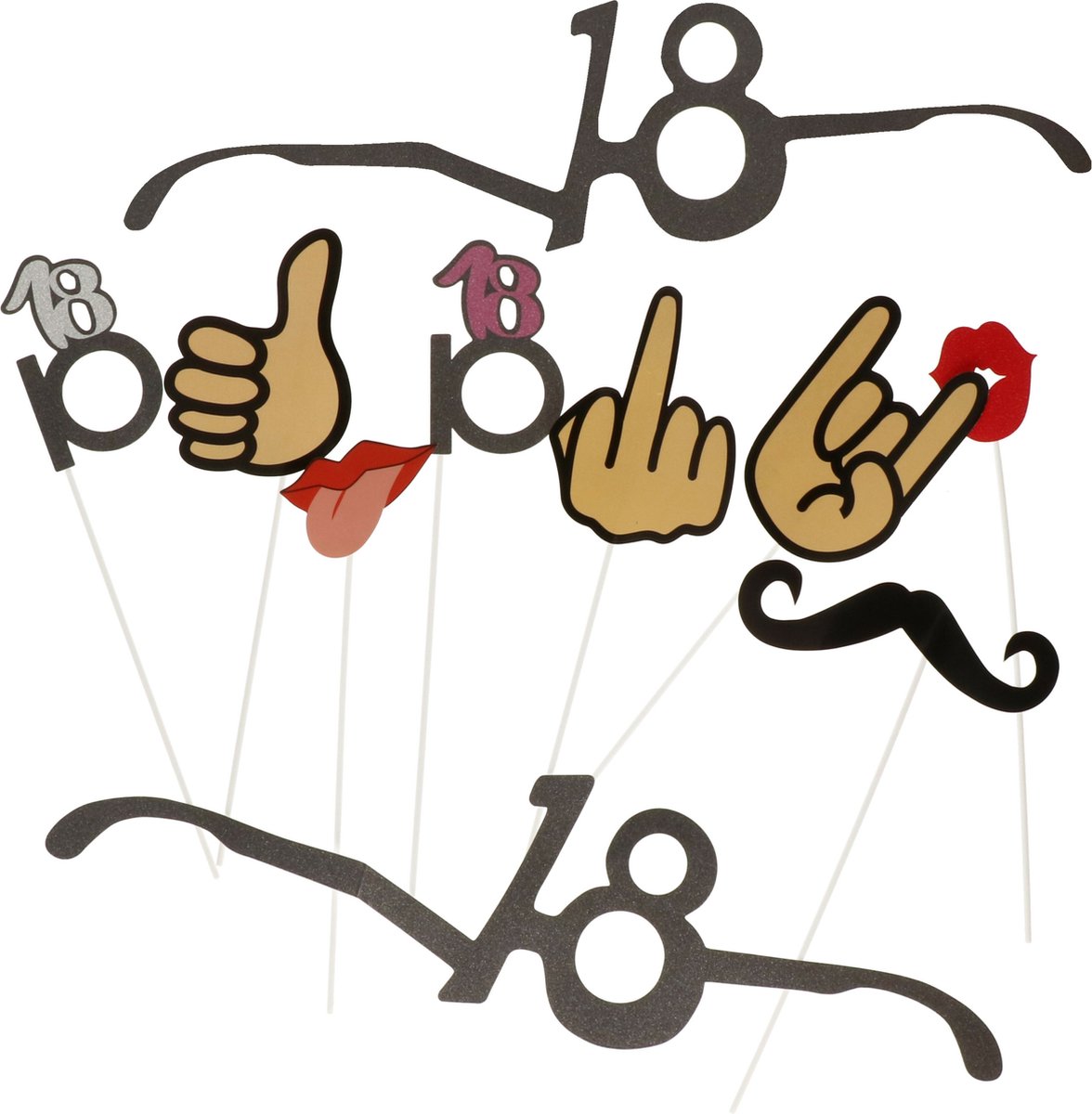   foto prop set - 9-delig - glitter - verjaardagsfeest- vrijgezellenfeest - photo booth accessoires