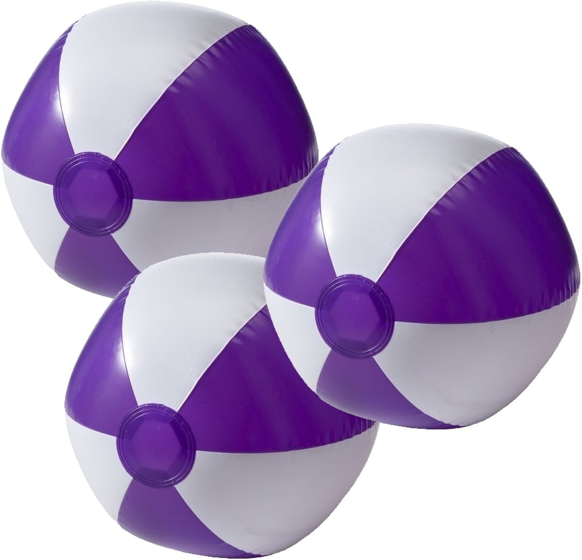 Opblaasbare speelgoed zwembad strandbal - 3x - paars/wit - D26 cm -  len - Strand speelgoed