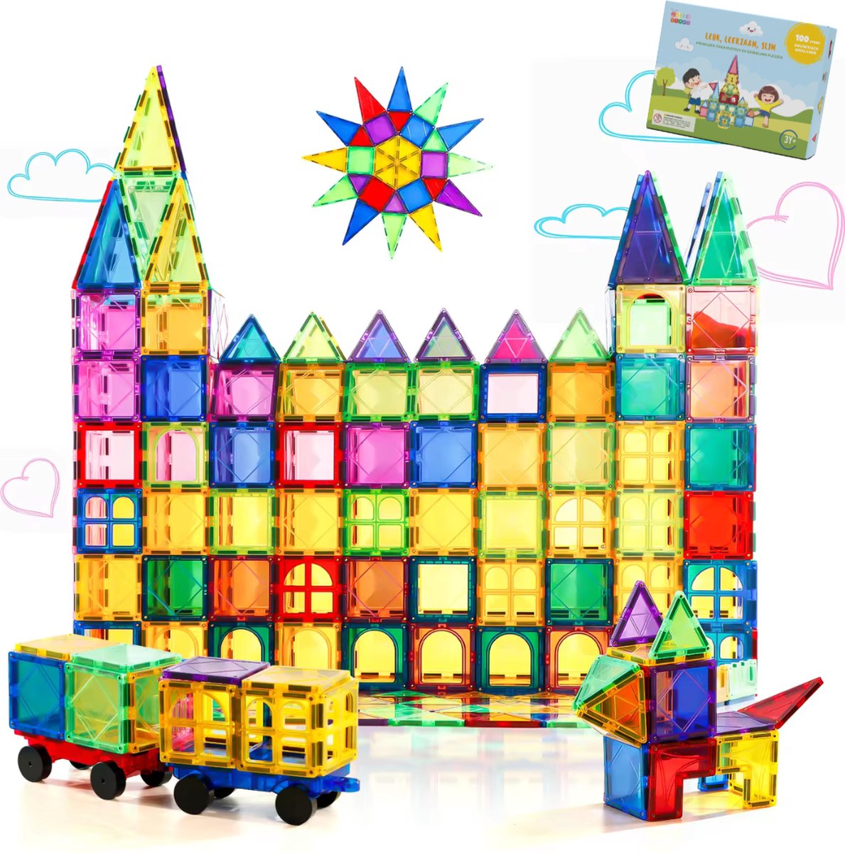 Gladi Tiles - Magnetic Tiles - Magnetisch Speelgoed - 100 stuks - Constructie speelgoed - Magnetische tegels - Montessori speelgoed - Magnetic toys - Magnetische bouwstenen - Speelgoed Kinderen