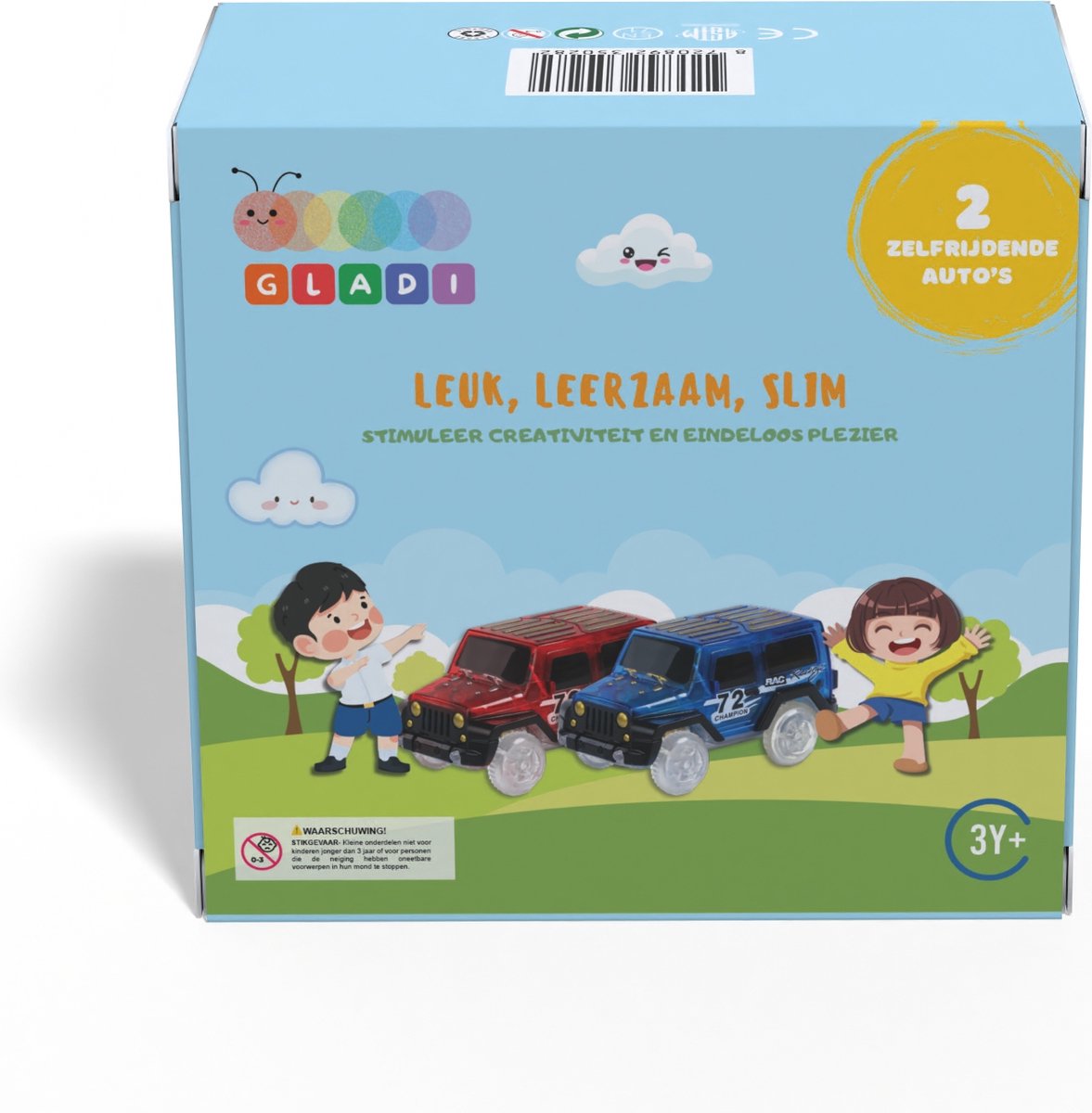 Gladi Tiles Uitbreidingsset - 2 Racebaan Autos - Magnetisch Racebaan Speelgoed - Magnetic Tiles - STEM Speelgoed voor 3 t/m 12 Jaar - Magnetische Tegels - Constructie speelgoed - Educatief Bouwspeelgoed