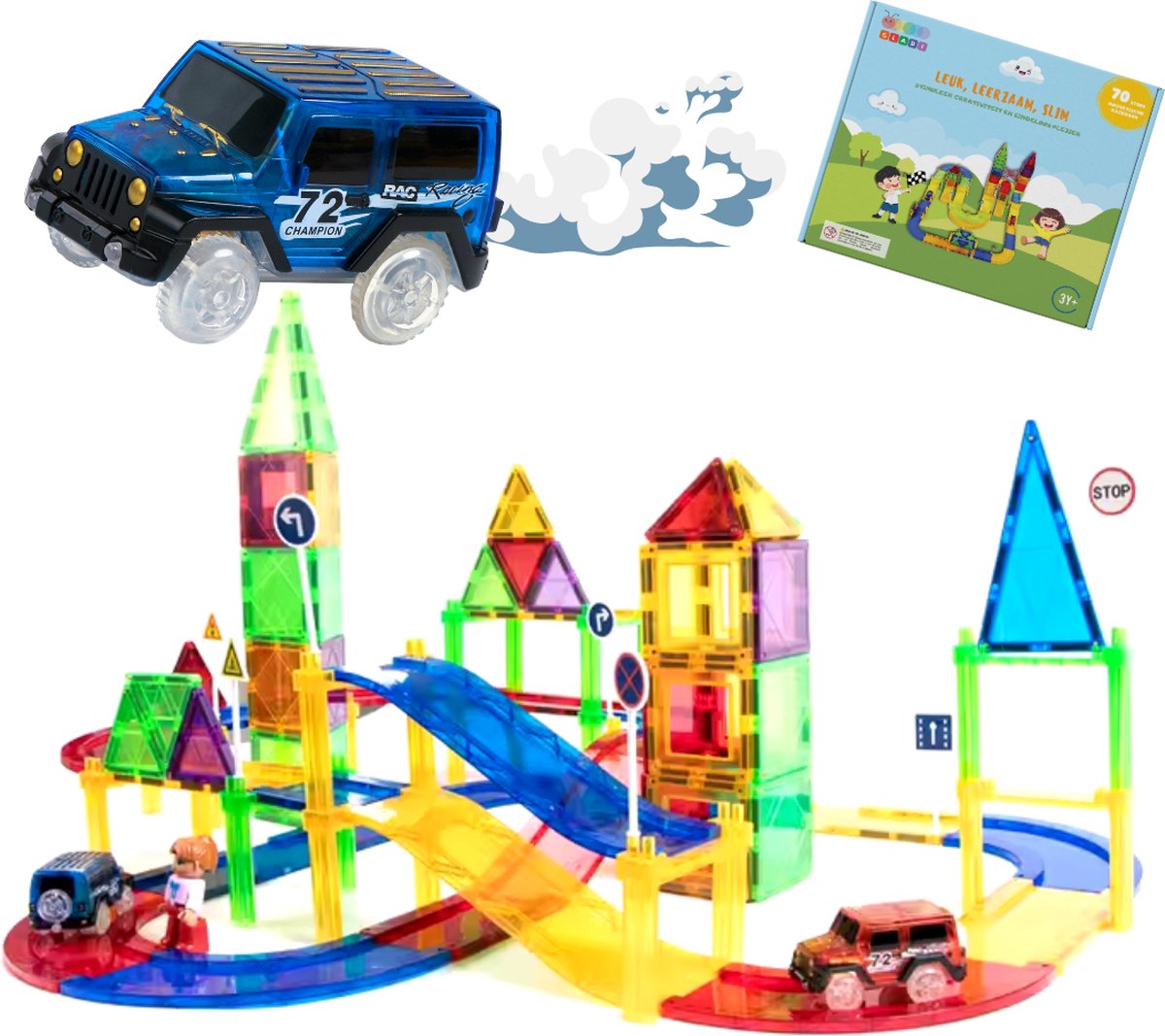 Magnetische Racebaan 70 Stuks Gladi Tiles - Magnetisch Speelgoed - Magnetic Tiles - STEM Speelgoed voor 3 t/m 12 Jaar - Magnetische Tegels - Constructie speelgoed - Educatief Bouwspeelgoed - Speelgoed Cadeau
