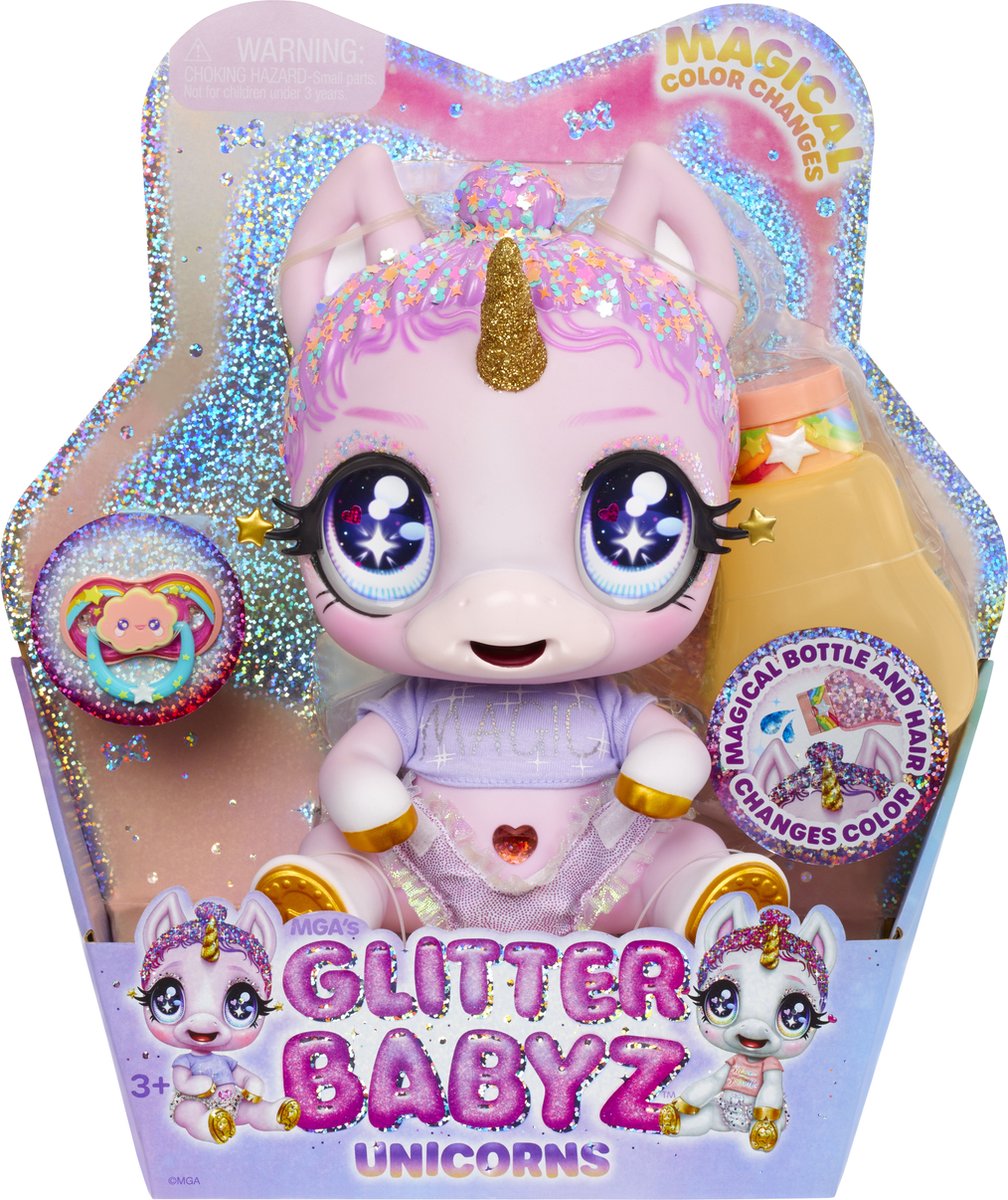 Glitter Babyz - Roze regenboog - Eenhoornpop