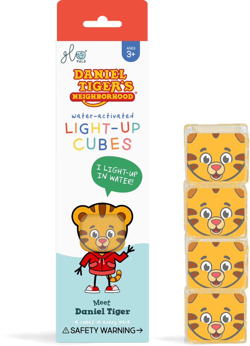 Glo Pals Daniel Tiger, Light Up Cubes, badspeelgoed, 4 Stuks