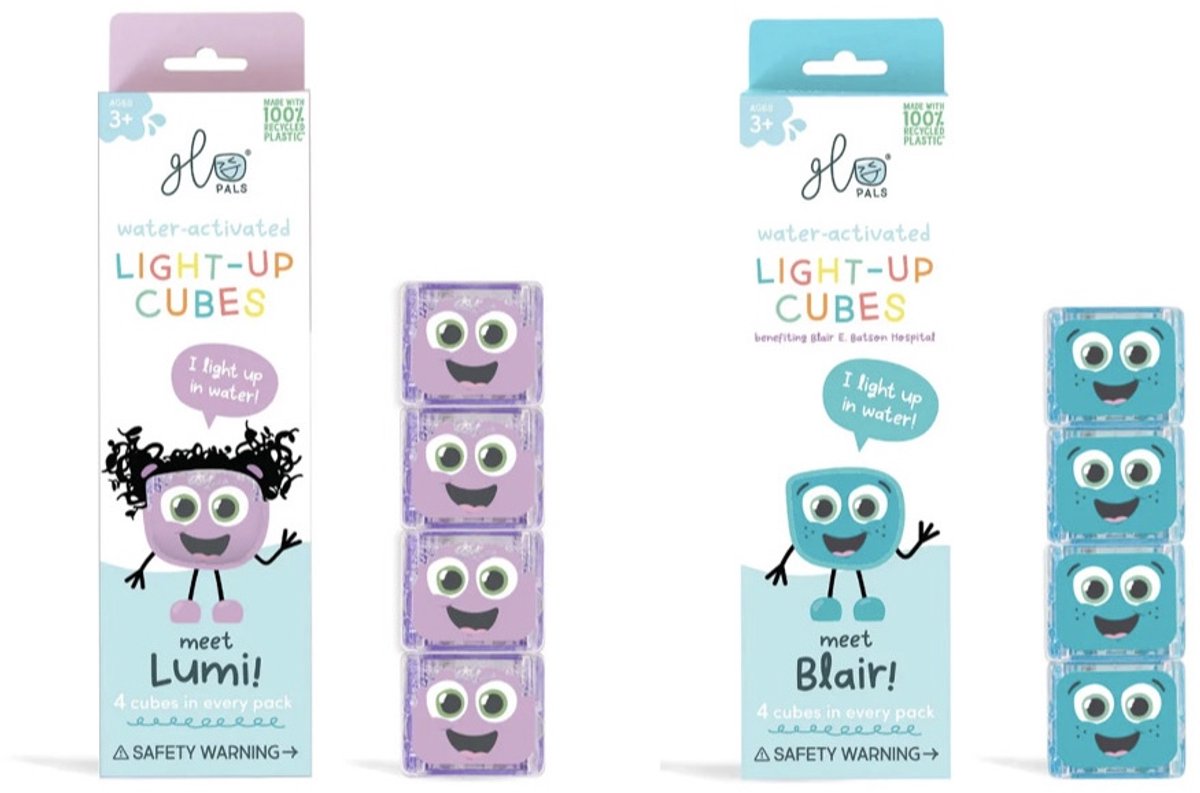 Glo Pals light-up cubes - VOORDEELSET - Bestsellers - Blair - Lumi - Sensory play - Paars/blauw - badspeelgoed - 2 pack - 8 cubes