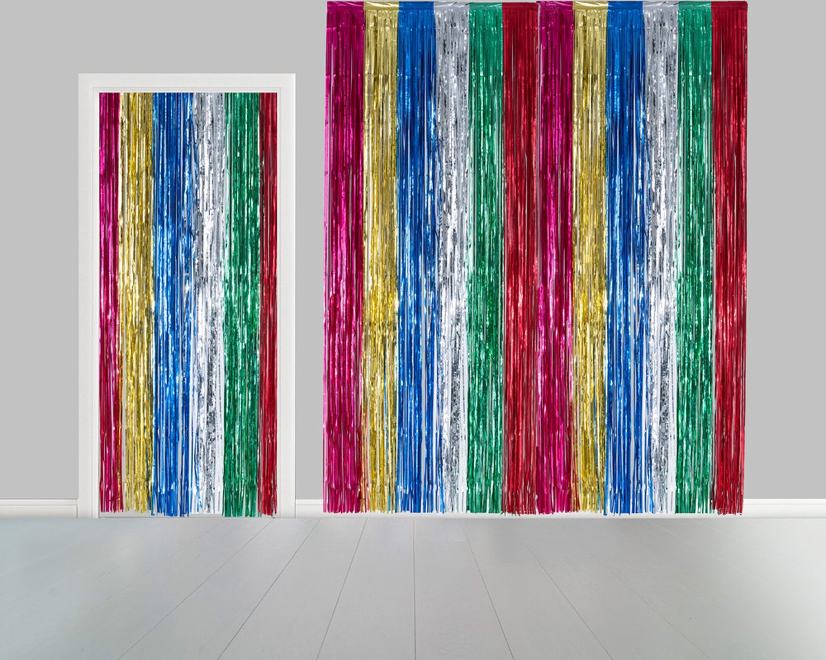 2x Deurgordijn Multikleur 1 x 2,4 meter Vlamvertragend - Feest Thema Party