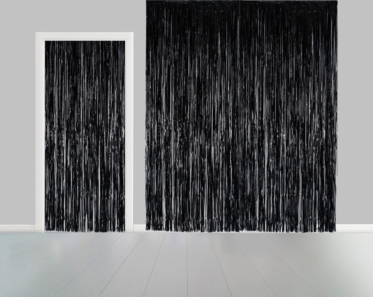 2x Deurgordijn Zwart 1 x 2,4 meter Vlamvertragend - Feest Thema Party