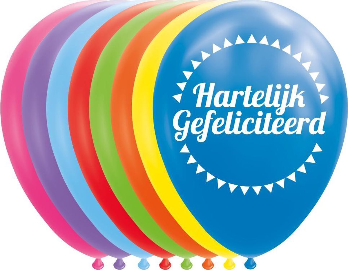 8 Latex ballonnen Hartelijk Gefeliciteerd