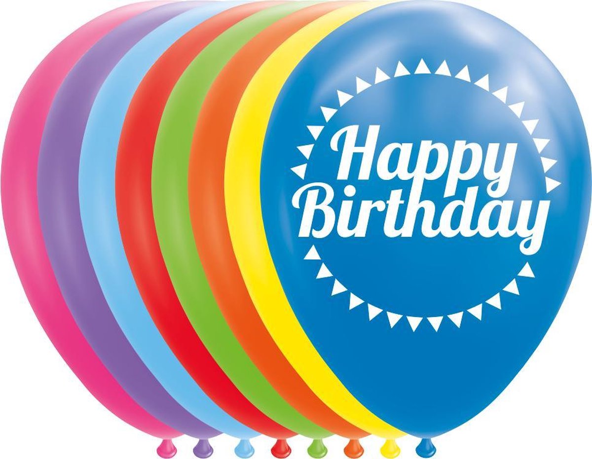 8 latex ballonnen Happy Birthday