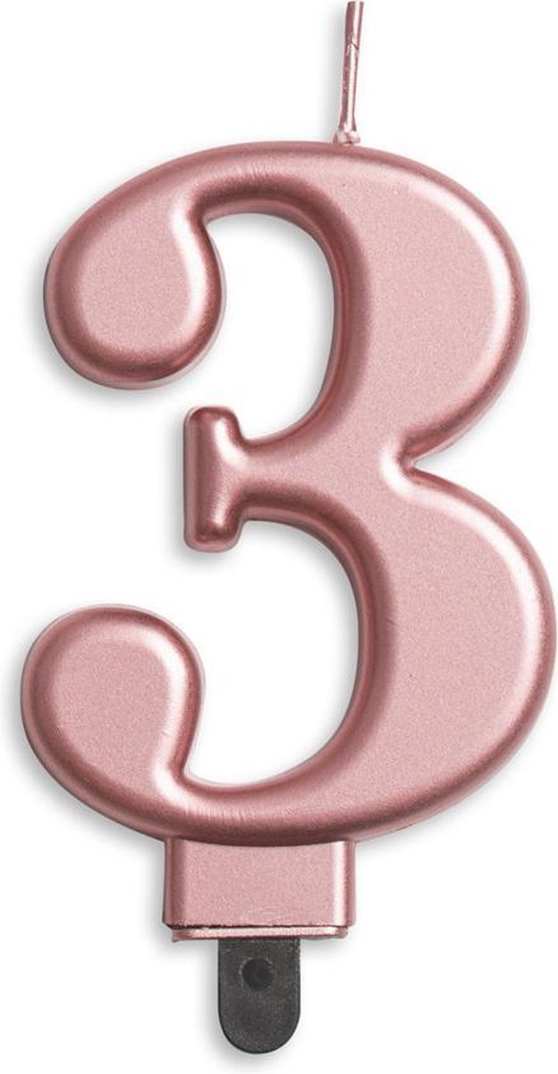 Cijfer kaars metallic Rosé Goud 3