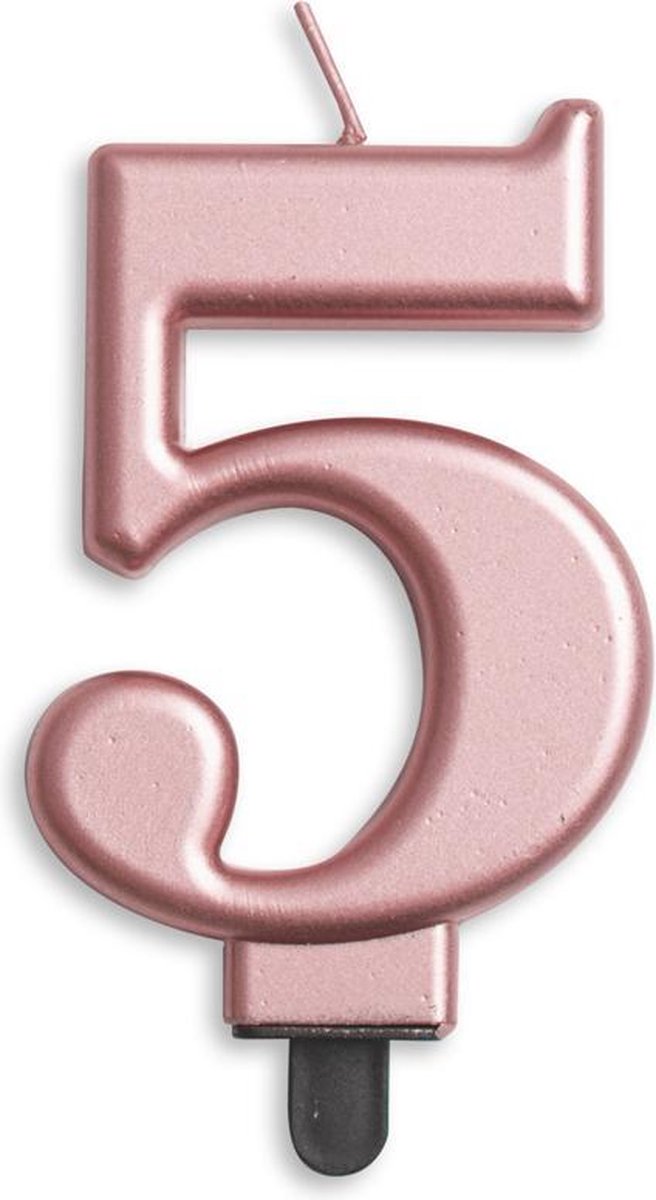 Cijfer kaars metallic Rosé Goud 5