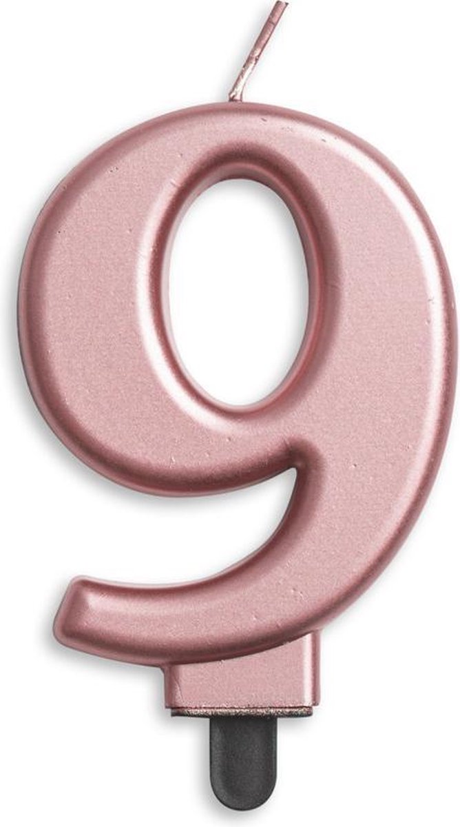 Cijfer kaars metallic Rosé Goud 9